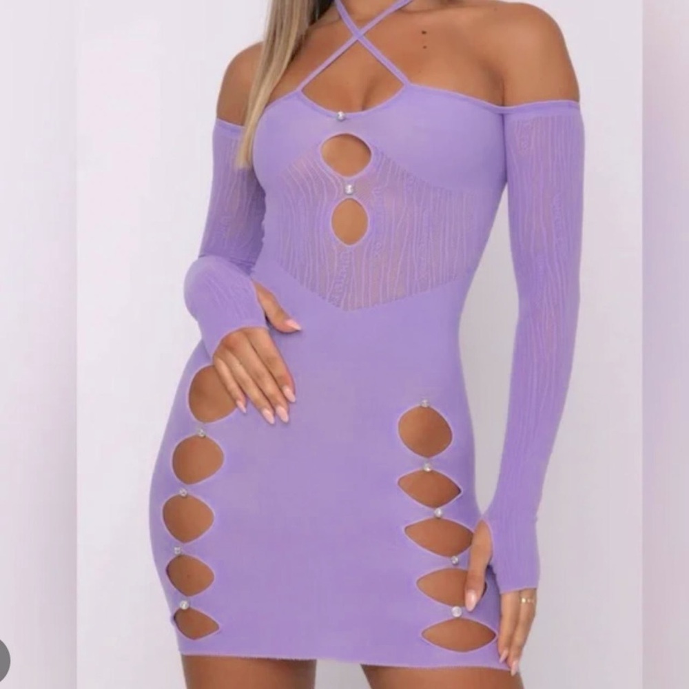 White Fox Purple Cutout Bodycon Dress